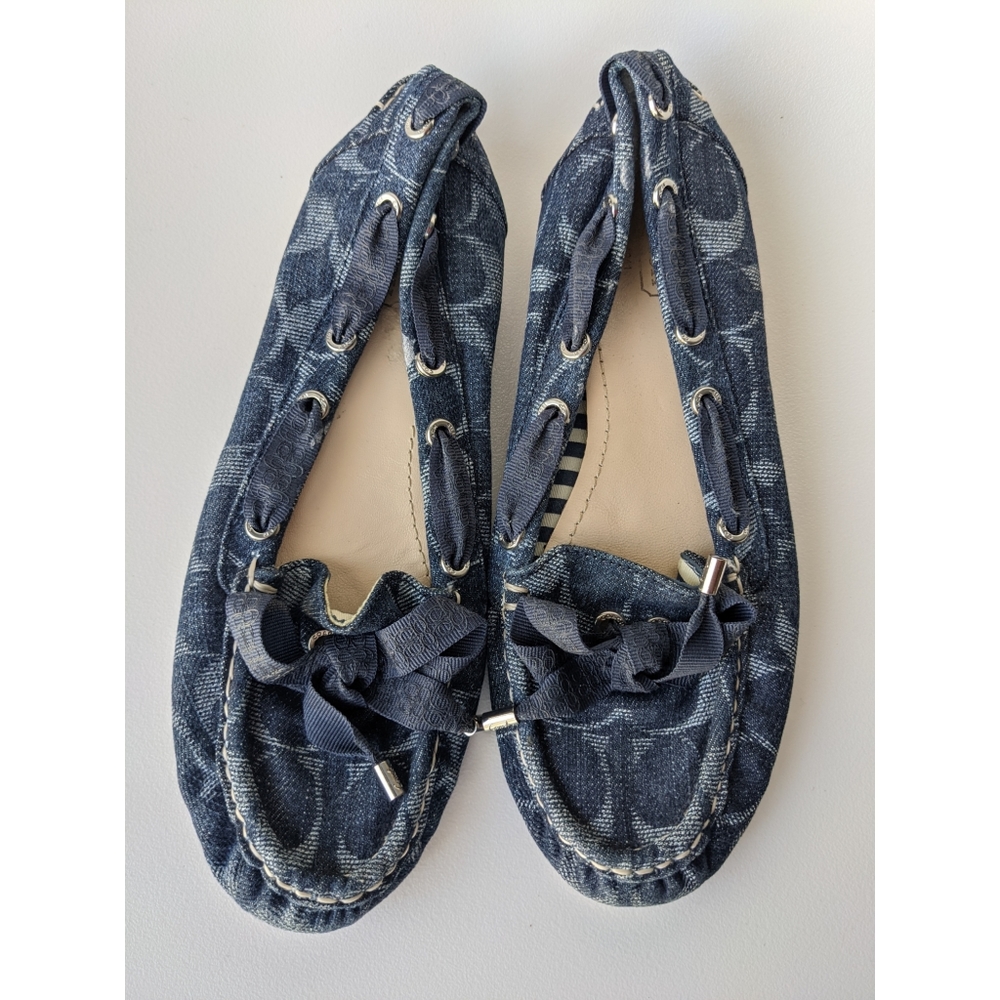 Coach Signature Carisa Blue Denim Boat Flats
